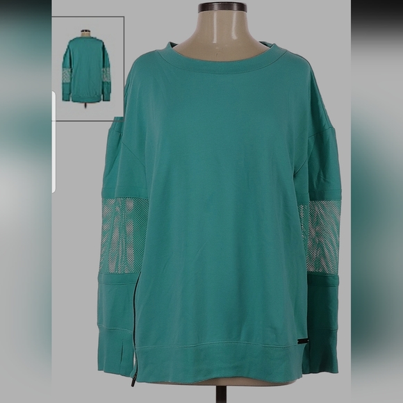 Nine West Active- Teal Sweatshirt with fishnet accent mid-sleeve. - Picture 1 of 9